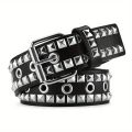 Punk Square Rivet Studded Belt Solid Color PU Leather Belts Hip HopJeans Pants Waistband For Women Men. 