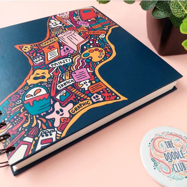 Dark Grey Blue Art Sketchbook Best for Painting & Drawing, Off-white Pages, Size 7.5 x 7.5 inches, 50 thick card sheets