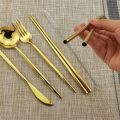 8Pcs/set Tableware Reusable Travel Cutlery Set Camp Dinnerware Set Stainless Steel Spoon Fork Chopsticks Straw Portable Case. 