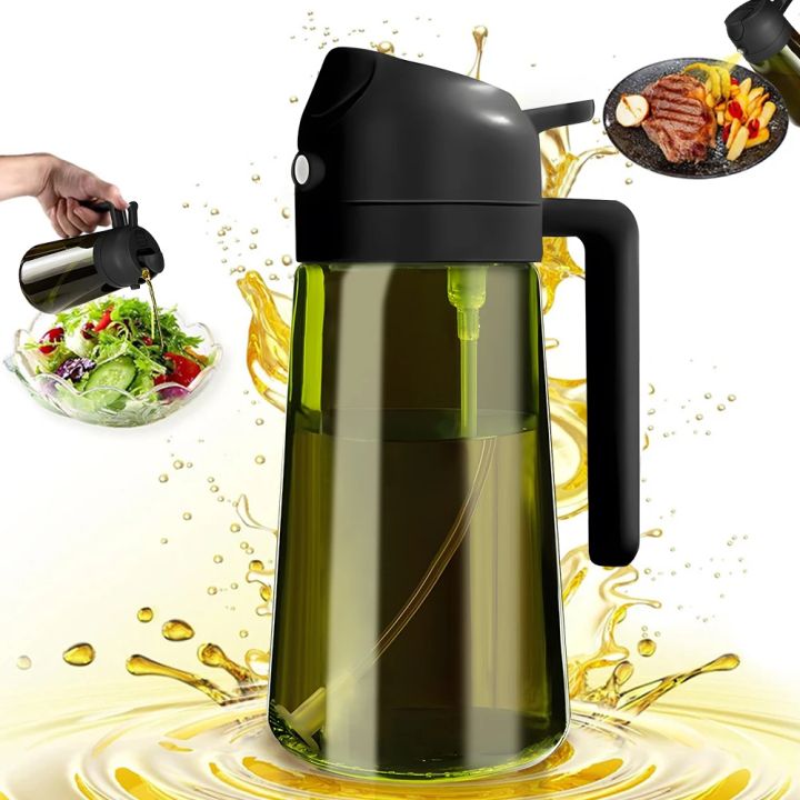 470ML/16oz Light-Blocking Dark Oil Sprayer for Cooking 2 in 1 Olive Oil Dispenser Bottle for Kitchen Dark Green Glass Oil Bottle