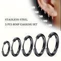 5 Pcs Men's Simple Stainless Steel Hoop Earrings, Unisex Earrings, Cartilage Piercings Jewelry. 