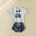 Infant Suit Baby Boy Clothes Girls Set Summer 2Pcs Newborn Baby Clothing Leisure Vacation Rainbow Patchwork T-shirt+Beach Shorts. 