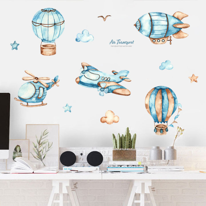 Cartoon Hot Air Balloon Wall Stickers for Boys Kids Baby Room Nursery ...