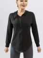 Hooded Sports Coat Women's Loose Running Smock Large Size Fitness Wear Quick Drying Long Sleeve Yoga Wear Top. 