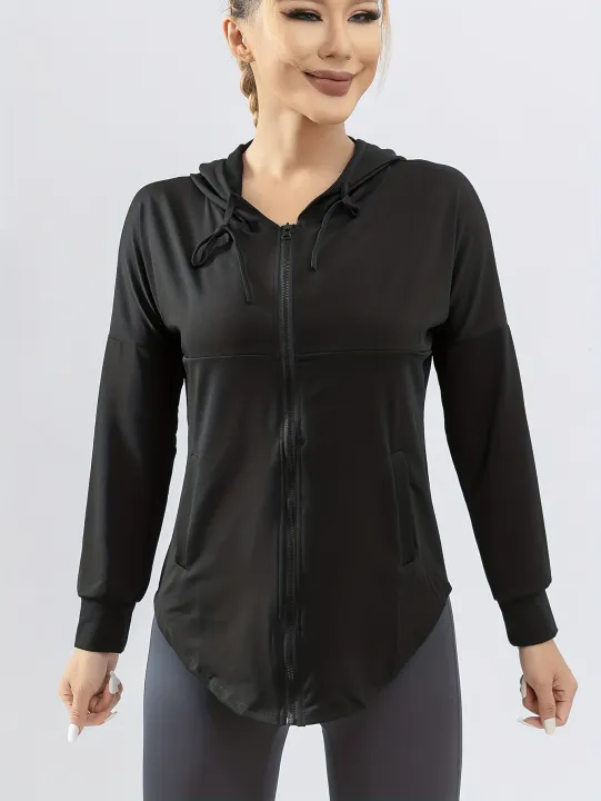 Hooded%20Sports%20Coat%20Women's%20Loose%20Running%20Smock%20Large%20Size%20Fitness%20Wear%20Quick%20Drying%20Long%20Sleeve%20Yoga%20Wear%20Top%20-%20Image%203