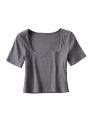 Women Square Neck Rib Crop T-shirt Short Sleeve Crop Top.