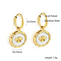 LUXUSTEEL Stainless Steel Geometric White Shell Hoop Earrings For Women Heart Round Square Shape Bee Moon Crown Daily Jewelry. 