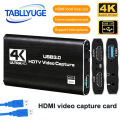 TABLLYUGE 4K USB 3.0 HDTV Video Capture Card HDMI-compatible Video Recorder Grabber For PC PS4 OBS Game Recording Game Audio Mic.