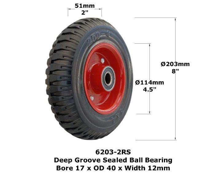 8 Inch Heavy Duty Fixed Caster Wheels, Rubber Molded Solid Tires Wheels with Rubber Knobby Tread for Workbench, Dolly, Cart, Trolley, Wagon & Chicken Coop, Large Castor Wheels, 1 piece