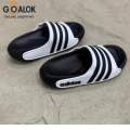 New Original Adidas Classic Black & White Triple-Line Slides – Trendy Casual Slip-On Sandals for Men & Women | Lightweight, Comfortable & Stylish Footwear. 