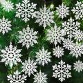 12Pcs White Glitter Raw Pulp Plastics Paper Snowflake Ornaments Christmas Venue Decoration Xmas Tree Pendant Home Winter Parties. 