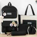 Autumn New Canvas Backpack Women's Korean Version Large Capacity Five-Piece Set Middle School Student Backpack College Student S.