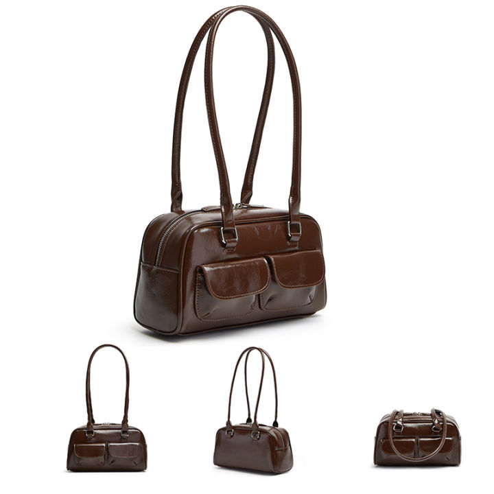 New%20women's%20bag%20fashion%20niche%20oil%20wax%20leather%20bowling%20bag%20multi-pocket%20armpit%20bag%20commuting%20handbag%20single%20shoulder%20bag%20-%20Image%204