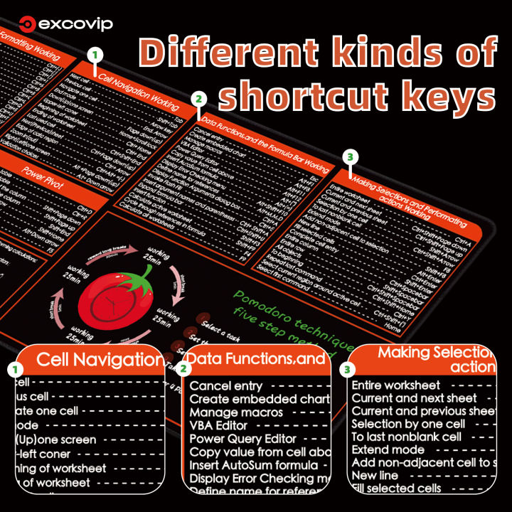 EXCO%20Excel%20Shortcut%20Mouse%20Pad%20Large%20Cheat%20Sheet%20Keyboard%20Mousepad%20Office%20Pomodoro%20Technique%20Desk%20Mat%20Stitched%20Edge%20Non-Slip%20Base%20-%20Image%202