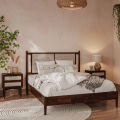 Oliver Solid Wood Rattan Platform Bed with Headboard, Rattan Frame. 