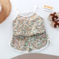 Girls Summer Clothes Sets New Baby Sleeveless Tops Shorts 2 Pieces Suit Girls Square Collar Clothing Set Kids Cotton Clothes. 