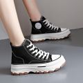 2024 New Women High Top Sneakers Lace-Up Casual Plarform Height Canvas Non-slip Wear Resistant Spring Female Vulcanize Shoes. 
