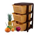 3 Tier Plastic Vegetable and Fruit Basket Kitchen Organizer Beige Color. 