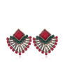 Ethnic Vintage Zircon Earrings Bohemia Fan-shaped Red Green Crystal Stud Earrings For Women New Earing Earings Jewelry Kolczyki. 