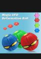 Flat Ball Flying Ball Toy Throw Disc Ball UFO Flat Magical Flying Saucer Ball Magic Change Shape Toys Outdoor Step Ball Deformation Foot Ball with 3 Color LED Light for Kids. 