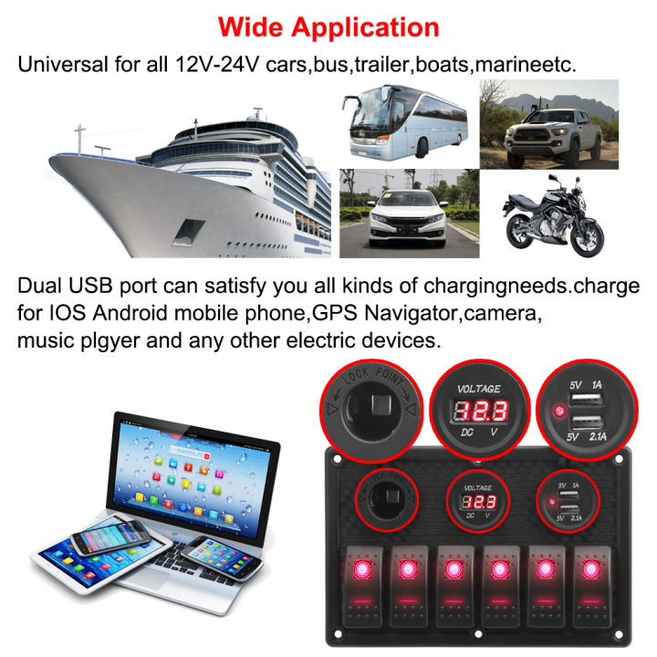 24V%2012V%206%20Buttons%20Switch%20Panel%20With%20Digital%20Voltmeter%20Tester%20USB%20Chargers%203.0%20Light%20Toggle%20Car%20Power%20Adapter%20Marine%20Boat%20Caravan%20-%20Image%203