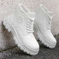 Men's Fashionable All-Season White Motorcycle Boots Autumn Winter Outdoor Hiking Mountaineering Shoes Durable Comfortable.