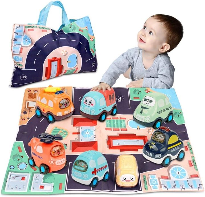 Soft Car Toy Set with Play Mat and 9pcs Vehicle for 1 Year Old Baby Toys 12-18 Months Toddlers Car Boys and Girls