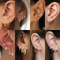 Dainty Zircon Small Stackable 14k Gold Plated Earrings Set for Women Multiple Piercing Cartilage Huggie Hoop Earring Jewelry. 