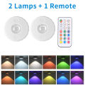 RGB Led Spotlight Downlight with Remote Control Rechargeable Under Cabinet Lights for Display Closet 600mAh Dimmable 1-4 Pack. 