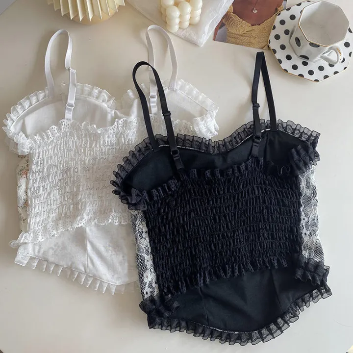 1PC%20Women's%20Camisole%20Summer%20French%20Lace%20Floral%20Ruffle%20No%20Steel%20Ring%20With%20Chest%20Pad%20Girl%20Bottoming%20Shirt%20Tank%20Top%20-%20Image%203