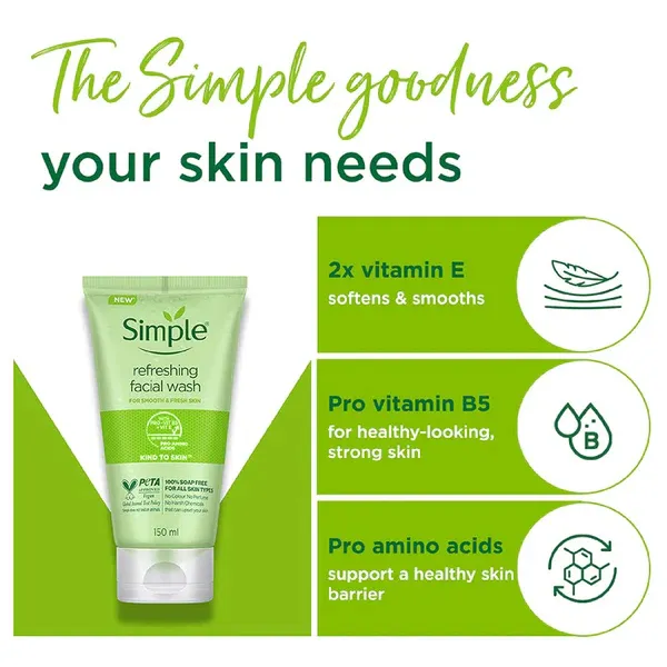 Simple%20Refreshing%20Facial%20Wash%20Kind%20To%20Skin%20Soap%20Free%20For%20All%20Skin%20Types%20150ml%20-%20Image%203