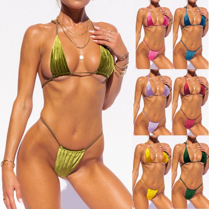 2026%20New%20Velvet%20Bikini%20Premium%20Women's%20Triangle-tie%20Solid-color%20Bikini%20Set%20for%20Beach%20Vacations%20and%20Seaside%20Wear%20-%20Image%202