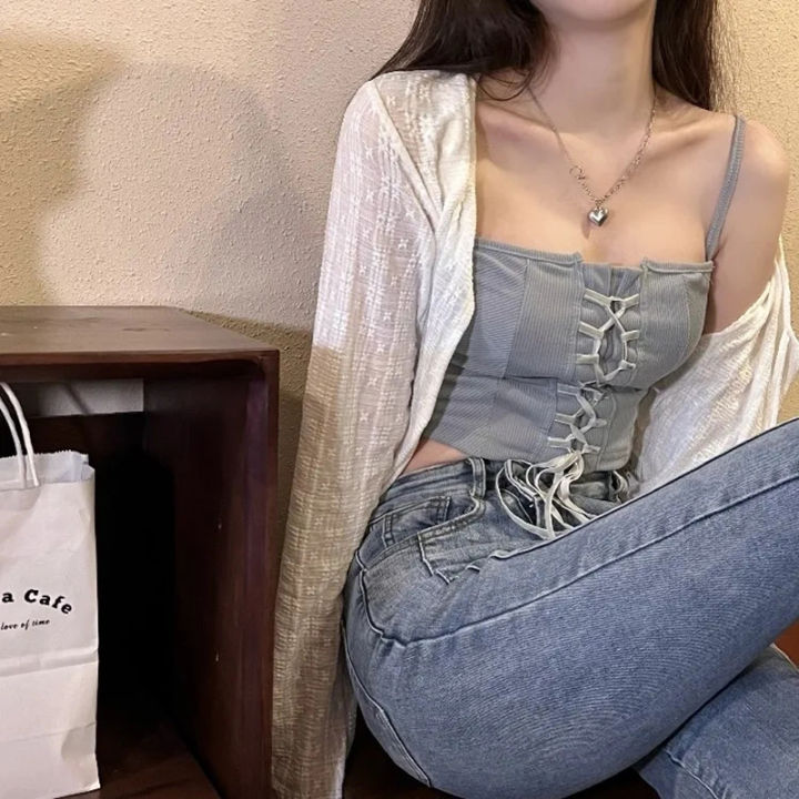 2026%20White%20Tie%20Up%20Summer%20Cardigan%20Women%20%20Long%20Sleeve%20Sheer%20Mesh%20Crop%20Tops%20Woman%20Chic%20All%20Match%20Short%20Printed%20T%20Shirt%20Mujer%20-%20Image%202