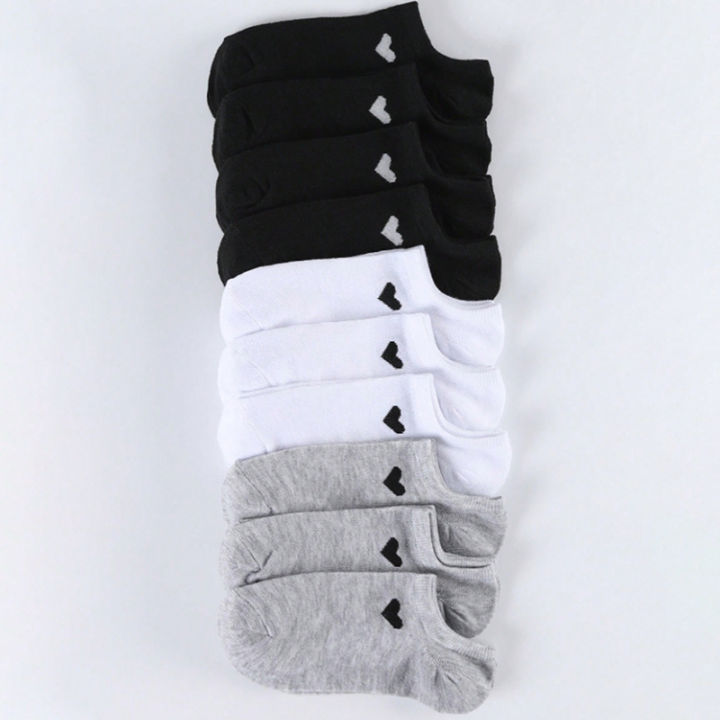 6/12%20Pairs%20Solid%20Color%20Heart-Shaped%20Printed%20Women%20Short%20Socks%20Summer%20Breathable%20Soft%20Comfortable%20Simple%20Style%20Casual%20Socks%20-%20Image%203