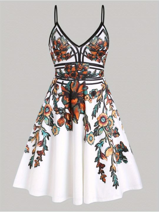 Summer%20Holiday%20Flower%20Leaf%20Printing%20Plus%20Size%20Dress%20Trumpet%20A-Shaped%20Sling%20Mini%20Dress%20-%20Image%207