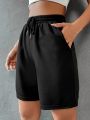 Women's sports shorts and sweatpants solid color pants with pockets and drawstrings loose knitted sweatpants. 