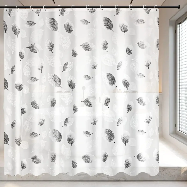 1pc Waterproof Shower Curtain with Plastic Hooks Bathroom Partitions Plastic Leaf Bath Curtain Bathroom Curtain Window Curtain