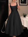 ZANZEA Women Sleeveless Tank Dress Vintage Solid A-line Dresses 2024 Summer Holiday Waisted Robe Casual Square Collar Midi Robe. 