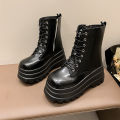 Winter New Elegant Fashionable Casual Short Boots Side Zipper Round Toe Thick Sole Heightening Women's Model Fashion Boots. 