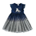 VIKITA Girls Flare Sleeve Summer Dress Kids Unicorn Print Birthday Party Mesh Tulle Princess Elegant Dresses Girl Gradient Dress. 
