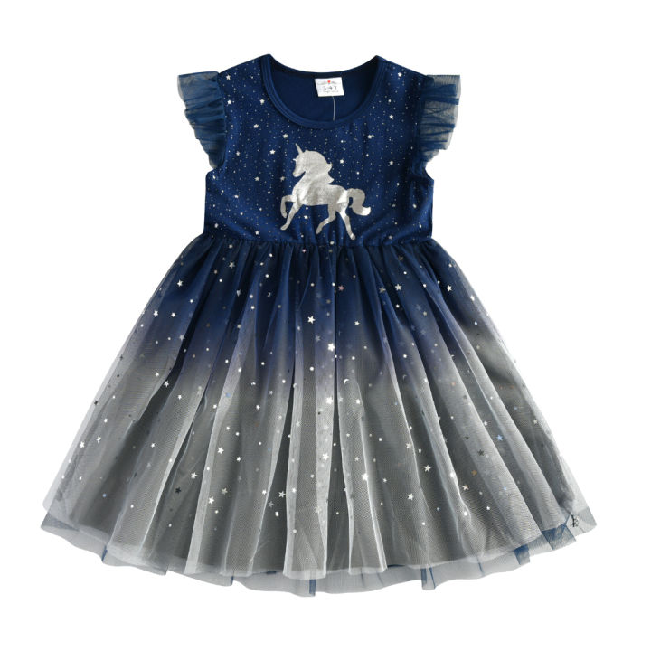 VIKITA%20Girls%20Flare%20Sleeve%20Summer%20Dress%20Kids%20Unicorn%20Print%20Birthday%20Party%20Mesh%20Tulle%20Princess%20Elegant%20Dresses%20Girl%20Gradient%20Dress%20-%20Image%207