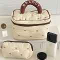 Fashion Brown Bow Cake Women Makeup Zipper Bag Large Capacity Tote Organizer Toiletry Cosmetic Pouch Ladies Make Up Handbag.