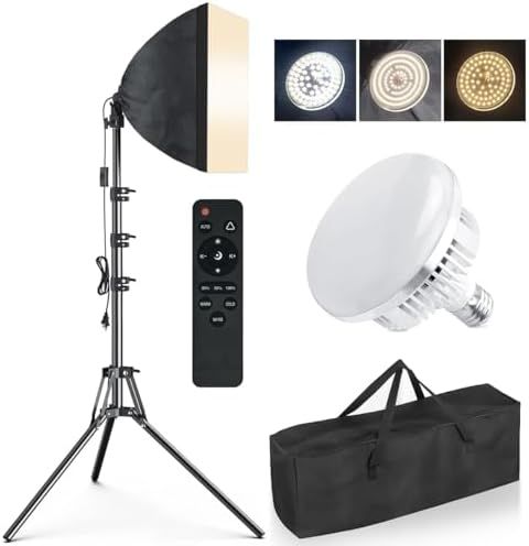 Softbox Lighting Kit, Photography Studio Light with  Reflector and 3 Colors Temperature 45W Bulb with Remote, Professional Photo Studio Equipment for Portrait Video