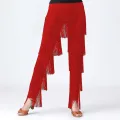 Womens Dancewear Elastic Waistband Tassel Latin Dance Pants Tango Cha-Cha Performance Costume Tiered Fringed Trousers. 