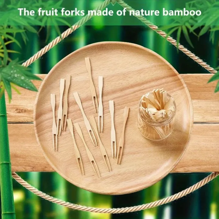 100pcs/500pcs%20Bamboo%20Fruit%20Fork%20Disposable%20-%209Cm/3.54In,%20Disposable%20Double%20Prong%20Fruit%20Cocktail%20Forks%20-%20Image%203