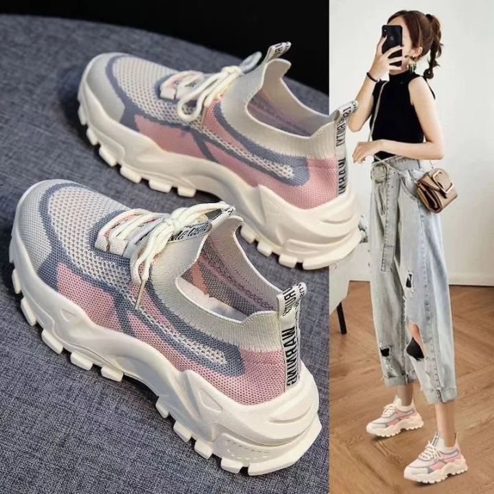 Ladies Chunky Sneakers 2025 Breathable Women Sneakers Platform Flat Shoes Green Casual Trainers Stylish Comfortable Shoes
