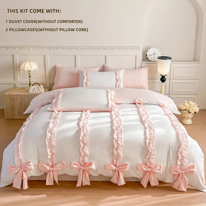 3%20Piece%20Sheet%20Set%20%20pink%20bowknot%20duvet%20cover%20Set%20%EF%BC%8C%20comfortable%20Bedding%20Set%20Bedspread%20for%20All%20Season%20-%20Image%202