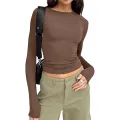 Solid Slim Fit Casual Women Long Sleeve T Shirt Spring Autumn Y2k Streetwear Crop Pullover Top Female O Neck Pullovers Basic Tee. 