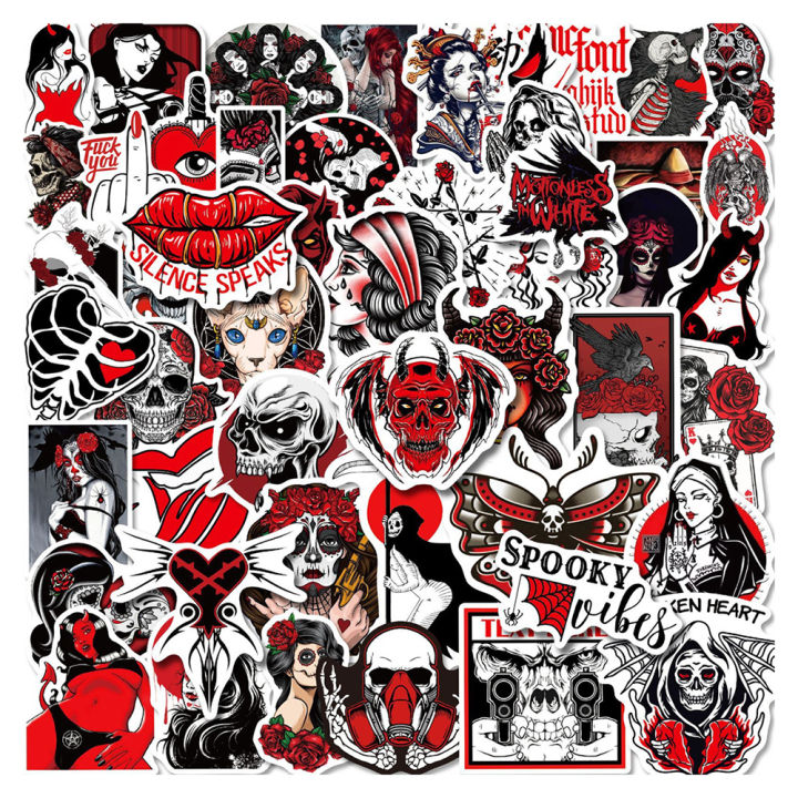 Wind Punk 50PCS Gothic Horror Stickers Devil Dark Red Wind Punk Wind Horror Red ...