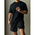 Men's Pure Cotton Short Sleeved Shorts Set, Trendy European and American High Street Loose Sports and Leisure T-shirt. 